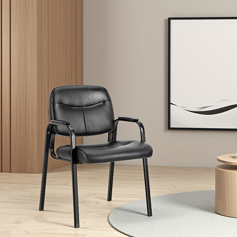 PU Leather Fixed Office Reception Guest Chair – Padded Armrests No Wheels for Waiting Room Meeting Room Desk Lobby & Salon in Black (1 or 2 Pack)