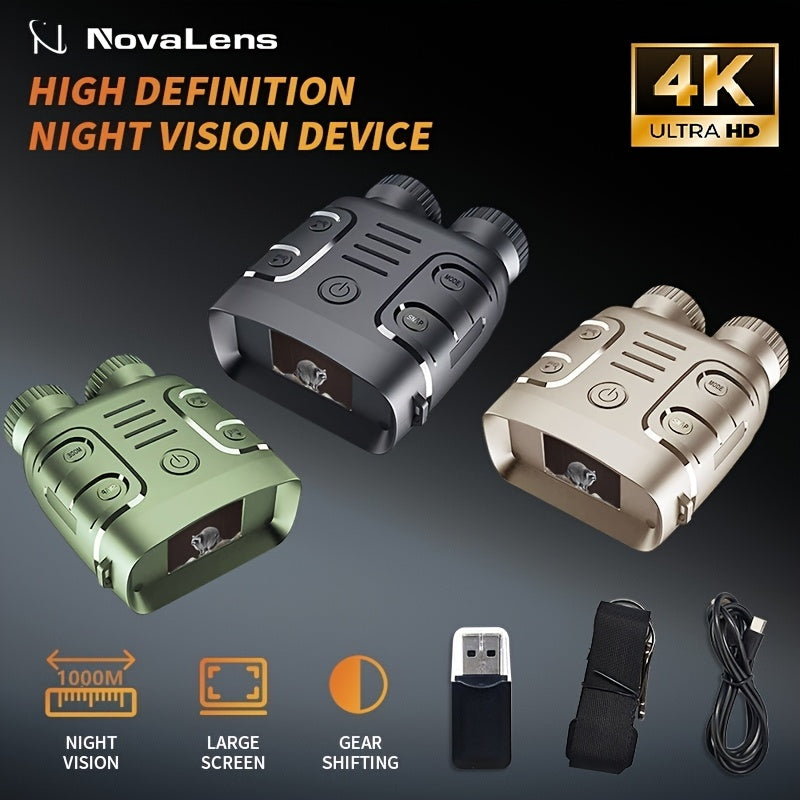 4K HD Night Vision Binoculars – 1000m Range 10x Digital Zoom 2.4" IPS LCD 2000mAh Battery Photo & Video for Hunting Boating Wildlife & Outdoor in Black & Yellow