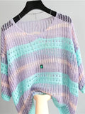 Women's Hollow Out Half Sleeve Beach Cover Up, Elegant Loose Swimsuit Cover Up, Summer Vacation Boho Tunic Top, Light Purple, White, Cyan, Black, S, M, L, XL