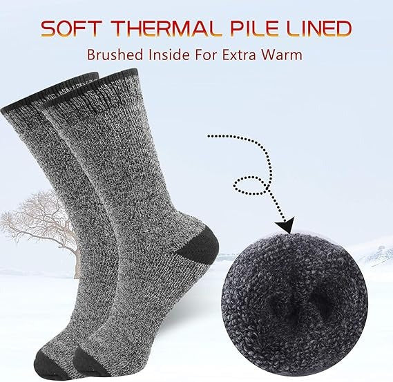 6 Pairs Men's Thermal Crew Socks – Thick Insulated Cold Weather Socks for Hiking, Skiing, Camping, and Outdoor Sports, Acrylic Winter Boot Socks