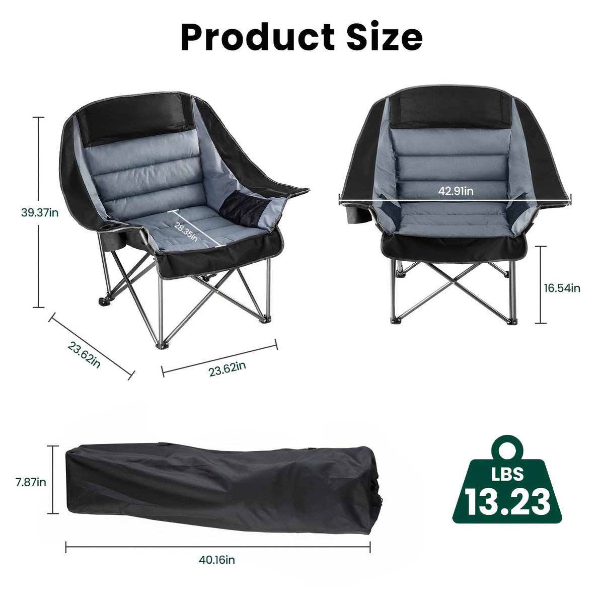 Heavy Duty Folding Camping Chair – 400 LB Capacity Portable Outdoor Chair with Cup Holder & Storage Bag for Camping Fishing Sports & Travel in Blue Green Red & Black