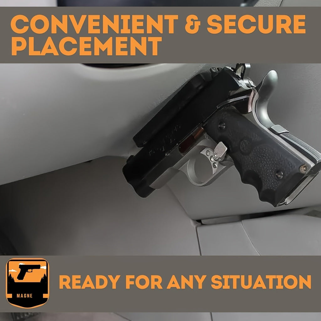 Magnetic Pistol Holster Mount – 30 lbs Rubber Coated Gun Holder for Car, Truck, Home, Wall, and Table, Quick Draw Ready, Won't Scratch Firearm, Strong Double-Sided Tape Included