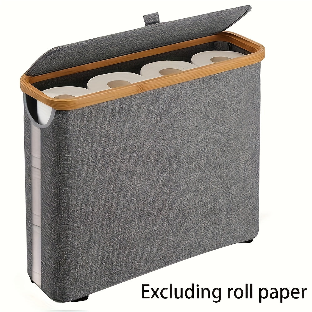 Bamboo Toilet Paper Holder Basket with Lid - Large 9-Roll Storage Organizer for Bathroom, Modern Minimalist Freestanding Toilet Paper Storage Cabinet in Black, Beige, Gray, and Pink