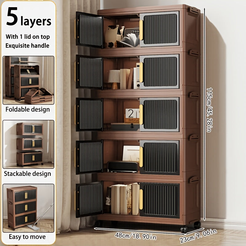 Foldable Plastic Storage Cabinet 2–5 Floors Multi-Layer Stackable Organizer with Doors for Hallway Entryway Living Room & Pantry – Space-Saving Modern Design
