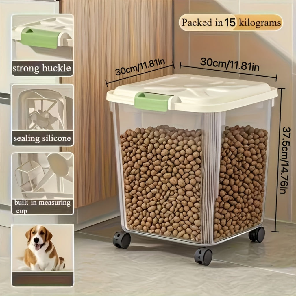 Airtight Pet Food Storage Container with Wheels, Locking Lid, Built-in Scoop, Moisture-Proof Dog and Cat Food Bin for Kitchen Pantry, 11/22/38/55 lbs Dry Food Storage