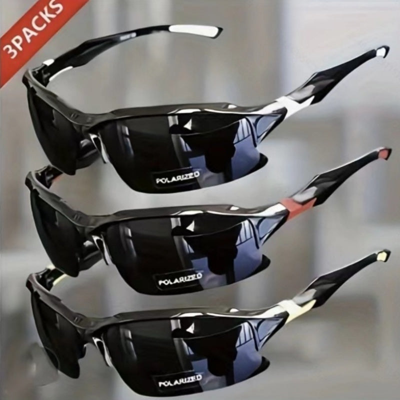 Men's Half-Frame Polarized Sports Sunglasses with UV400 Protection, Lightweight Goggles for Skiing, Driving, Running, Fishing, and Outdoor Activities, 3-Pack or 10-Pack