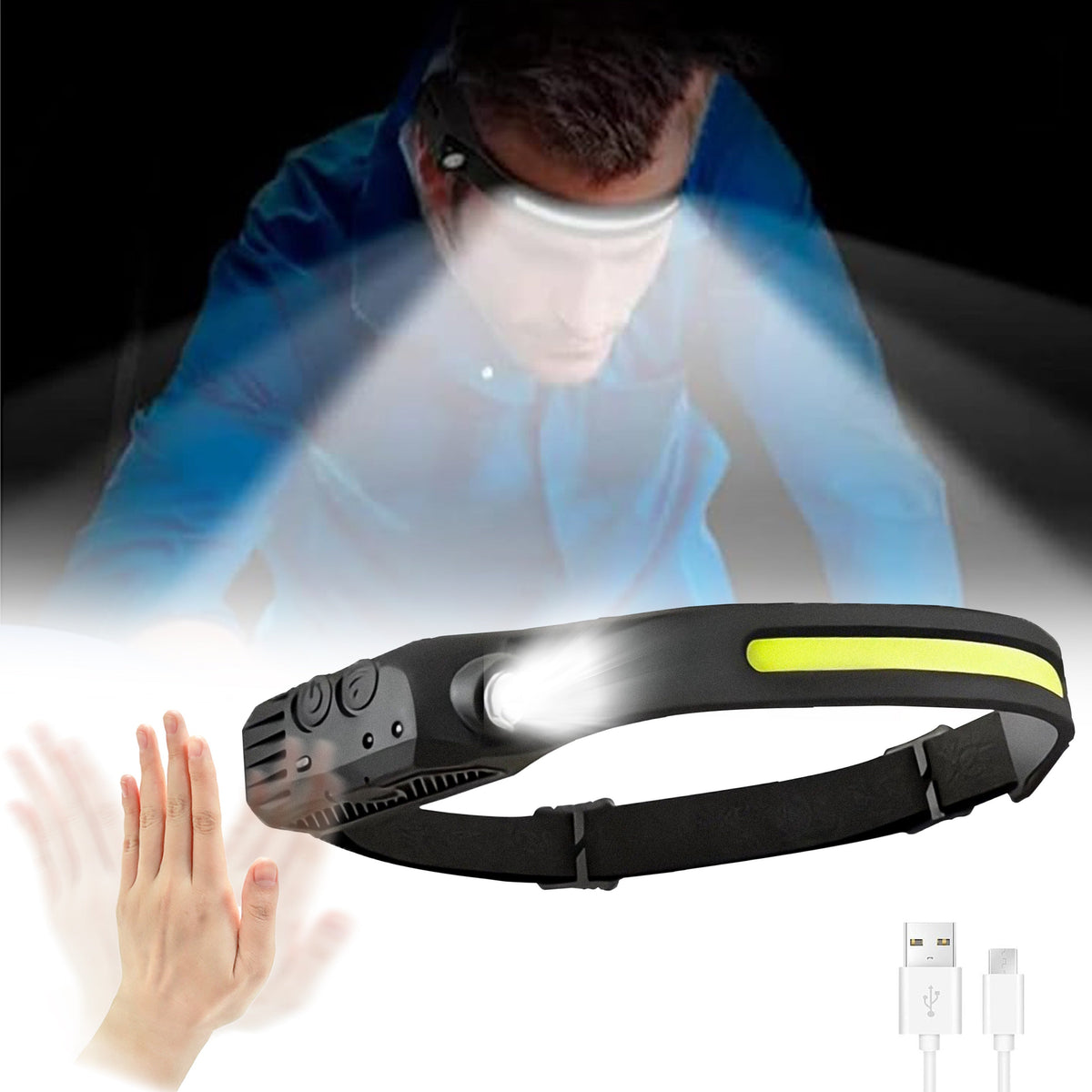 4-Pack USB Rechargeable LED Headlamp, Ultra-Bright Hands-Free with Adjustable Headband, Built-in 1200mAh Lithium Battery, Multi-Mode Emergency Work Light for Camping, Hiking, Running, Fishing, and Repairing