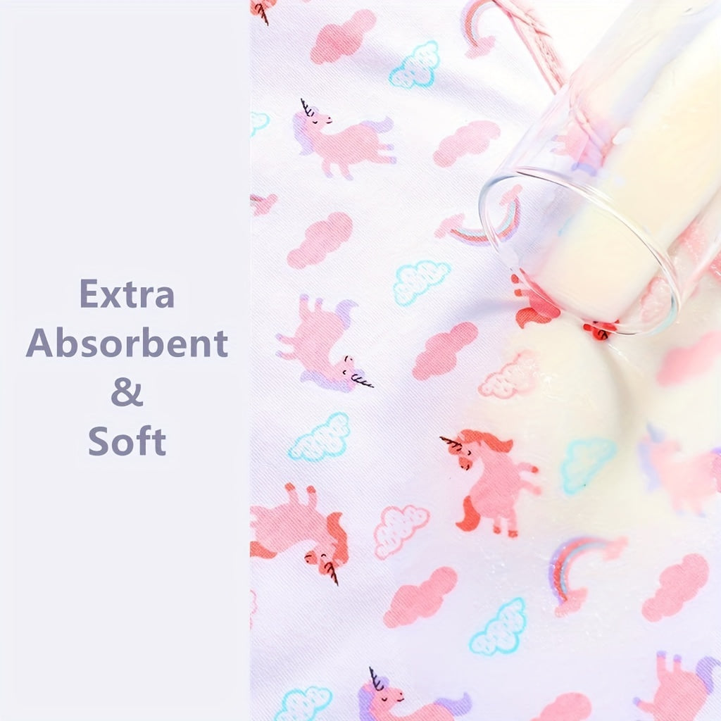 4-Pack Ultra-Soft Cotton Baby Burp Cloths Large Absorbent Unisex Cute Designs – Newborn Burping Cloths for Boys Girls Pink Green