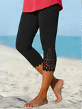 Women's High-Stretch Cut-Out Capri Leggings, Mid-Calf Breathable Tummy Control Pants – 95% Polyester Non-Sheer Elastic, Black, S-XXL