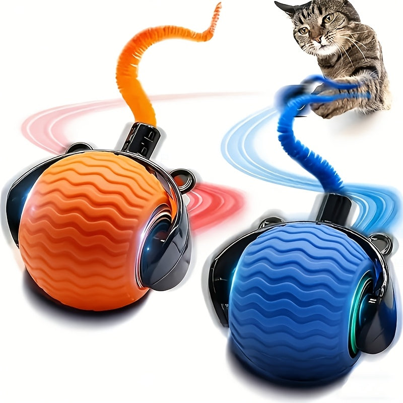 Automatic Moving Ball Cat Toy 360° Rolling Interactive Indoor Cat Toy with Tail, Dual Speed Adjustment, Boredom Buster for Indoor Cats, Blue/Orange
