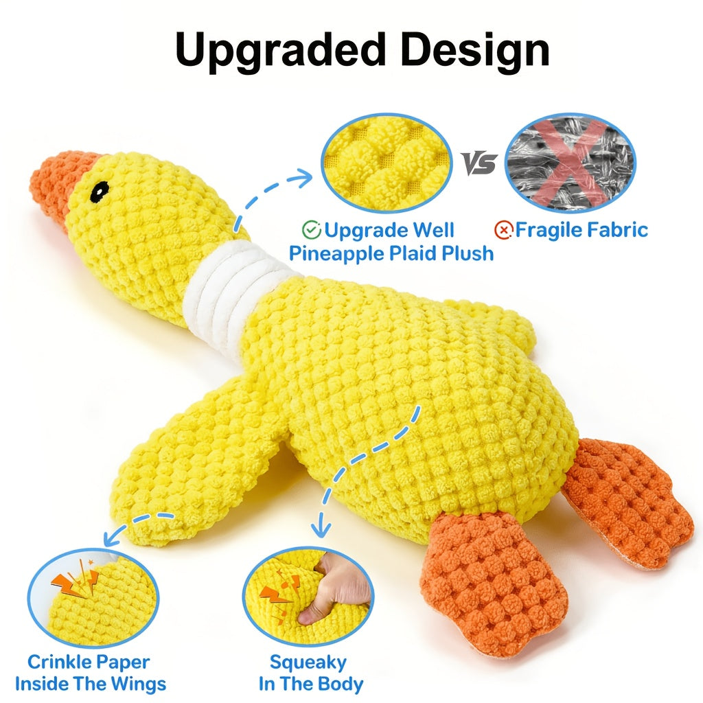Duck Squeaky Plush Dog Toy 1 or 2 Pack - Indestructible Crinkle Chew Toy for Aggressive Chewers and Teething Puppies, Durable Goose Design for Small, Medium, and Large Breed Dogs