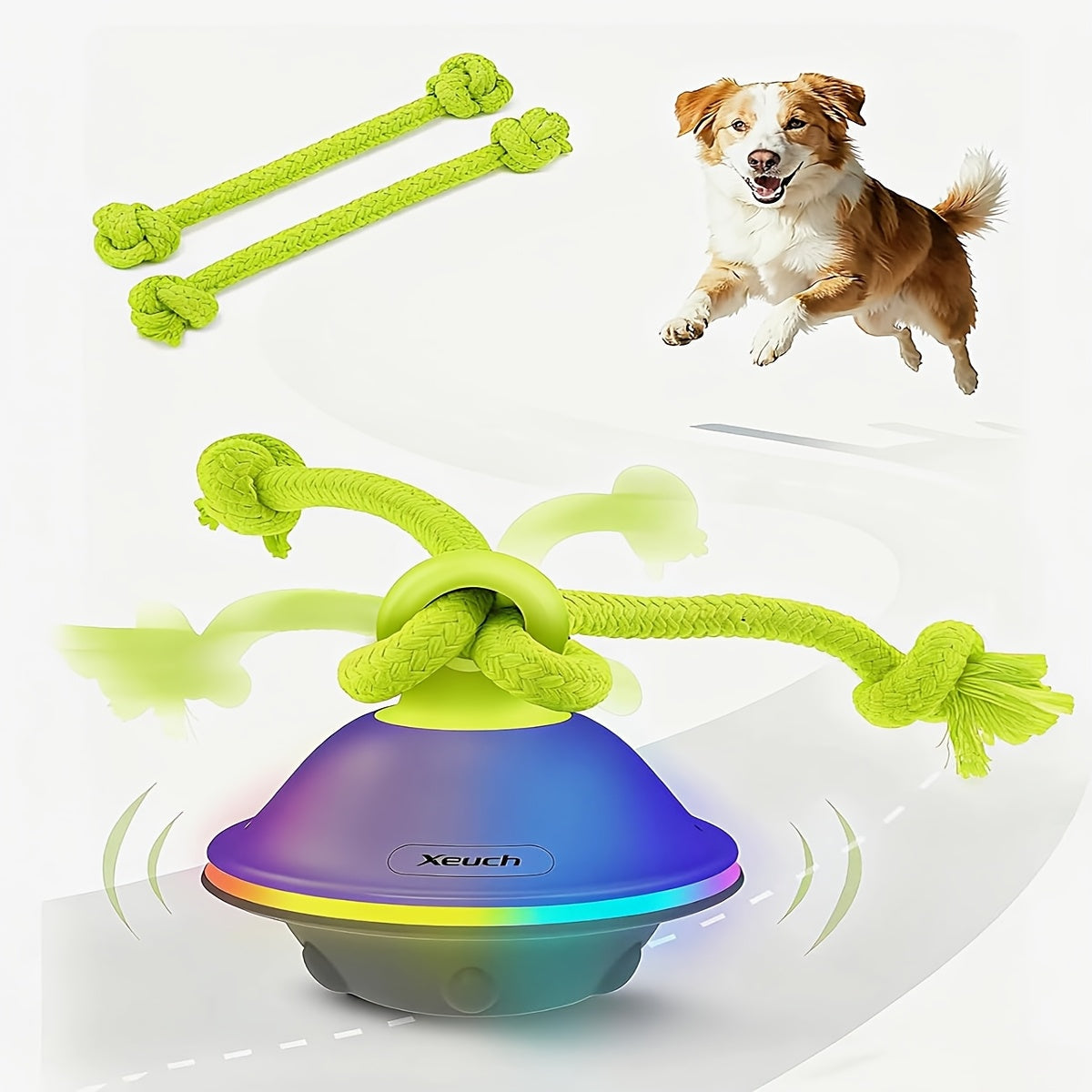 Automatic Moving Rolling Dog Ball Toy with Rope, Motion Activated, Voice Recording, USB Rechargeable, Interactive Stimulation Toy for Small/Medium Dogs, Boredom Relief (Gray/White)