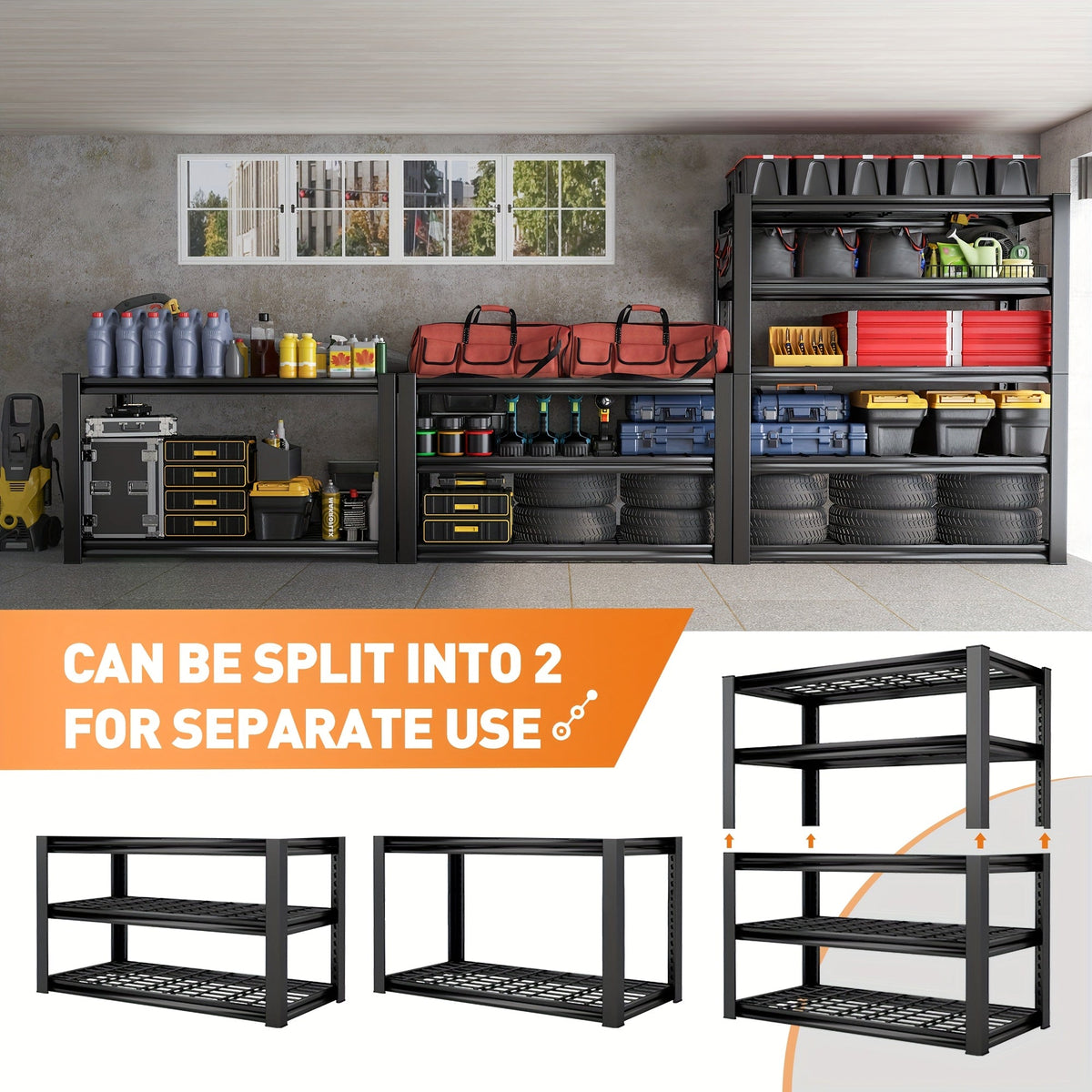 Heavy Duty Metal Shelving Unit, 72-Inch 5-Tier Adjustable Garage Storage Shelf, 3000LBS Capacity Carbon Steel Rack for Garage, Basement, Warehouse, Pantry, Office