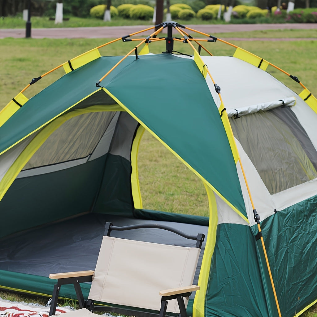 4-Person Pop-Up Camping Tent, Instant Setup with UV Protection, Insect Netting & Sunshade, Automatic Family Tent in Dark Green for Beach, Park, Camping, Hiking, and Outdoor Adventures, Featuring Sturdy Zippers & Support Poles