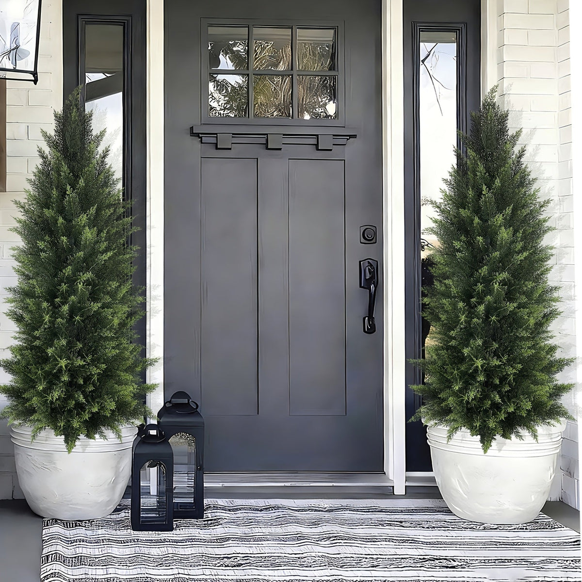Potted Cedar Topiary Shrubs 2-Pack, UV-Resistant Artificial Trees for Outdoor & Indoor – Faux Cedar Evergreen Plants for Front Porch, Garden, Halloween & Christmas Decor, Choose 33" or 48" – Nova Mart