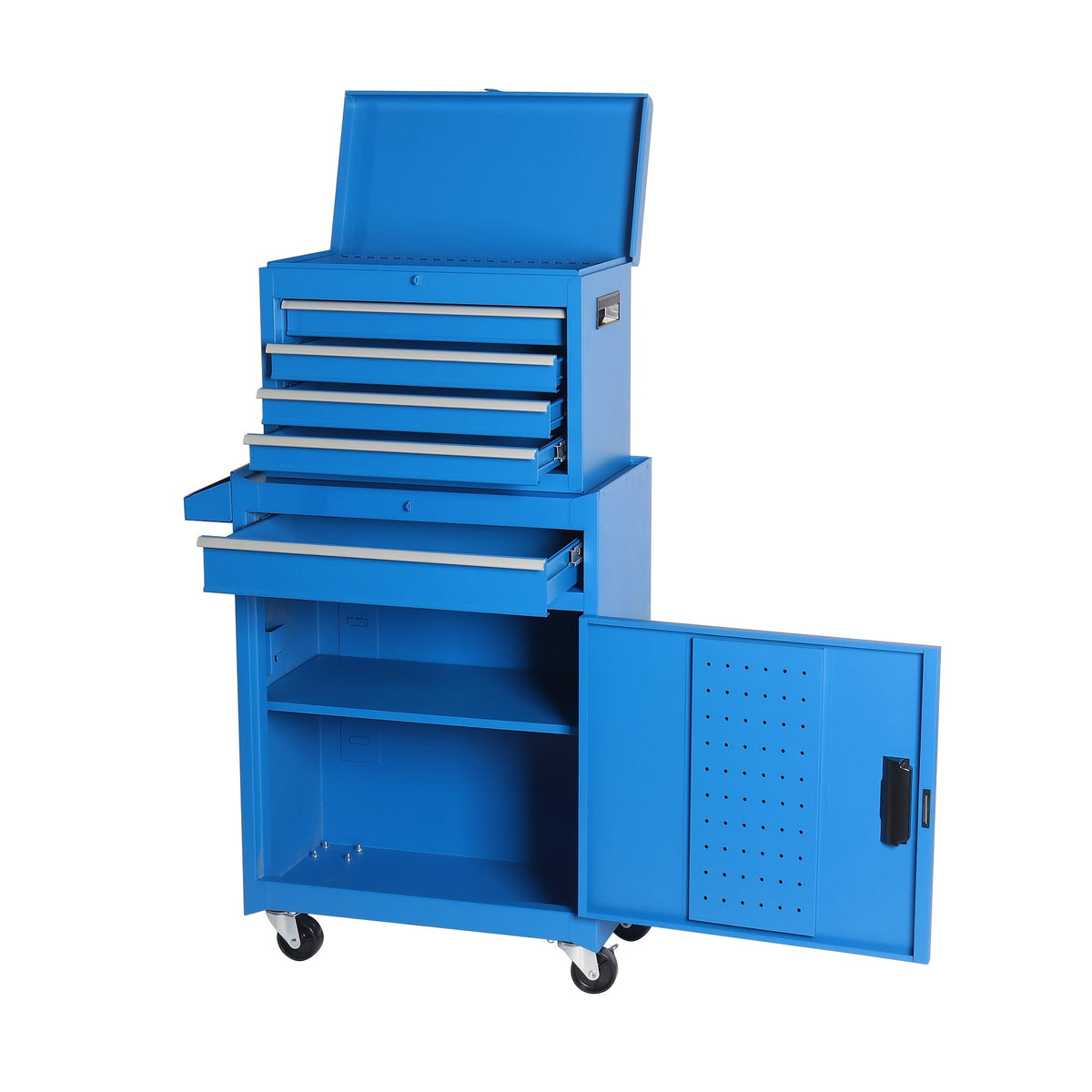 2-in-1 Tool Cabinet Combo Rolling Toolbox Chest for Garage & Home Use with Drawers – Red, Black or Blue
