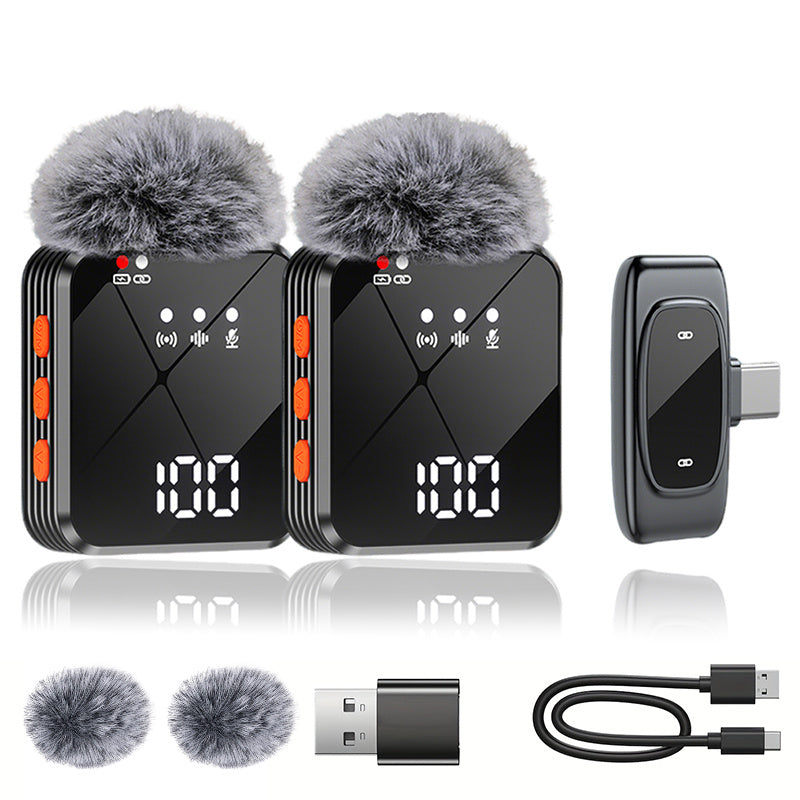 2-in-1 Wireless Lavalier Microphone USB-C with Intelligent Noise Cancellation, Omnidirectional Condenser Mic & Furry Windshield – Plug & Play Clip-On Lapel Mic for Live Streaming, Interviews, Vlogging & Content Creation on iPhone & Android