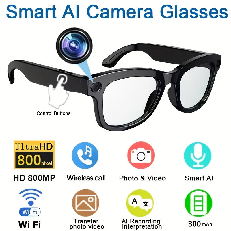 AI Smart Glasses with 8MP HD Camera, Touch Control, ChatGPT Real-Time Translation, Wireless Calling, Blue Light Protection, Dual-Mic Noise Reduction, and Photochromic Lens for Cycling, Driving, Travel, and Office Use