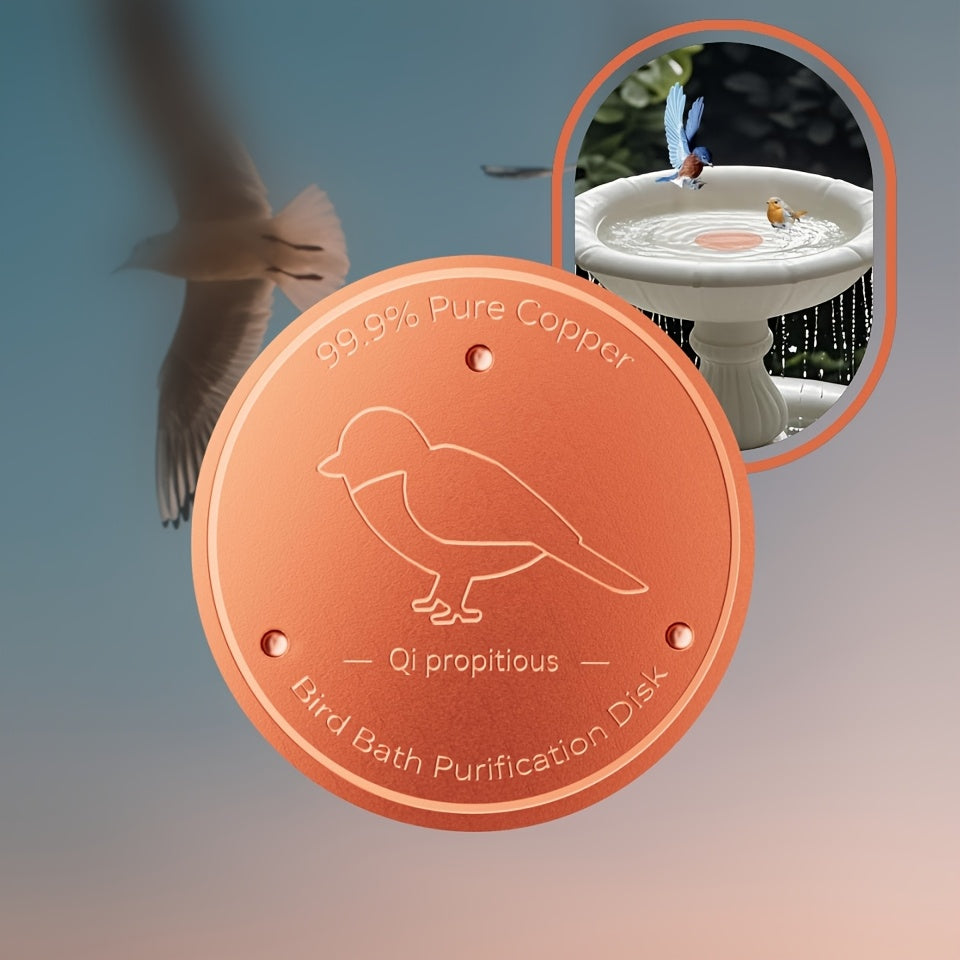 Bird Bath Copper Purification Disk & Water Wiggler 99% Pure Copper 4-Inch Round 1mm Reinforced Triple-Point Support for Safe Clean Water – Universal Fit for All-Season Outdoor Birdbath Bowls