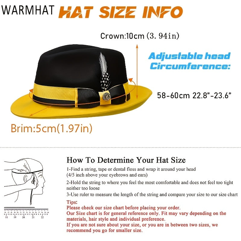 Men's Vintage British Gentleman Top Hat – Cashmere Wool Blend Adjustable 57-60cm, Classic Fall Winter Dress Hat in Black, White, Red, and Yellow, Stylish Gift for Men's Birthdays and Holidays