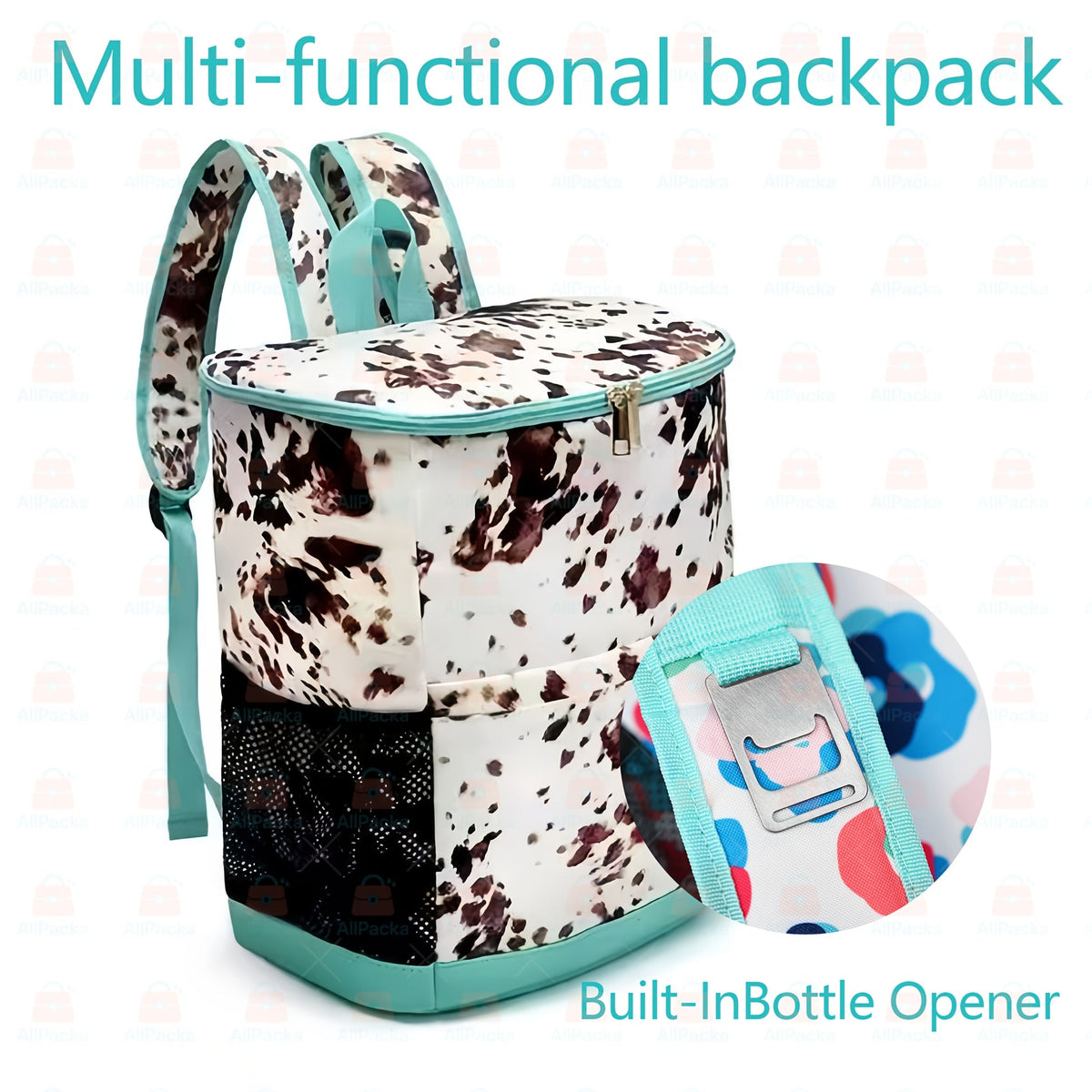 Insulated Cooler Backpack 30-Can Leopard Print with Mesh Pockets & Adjustable Straps - Leakproof Nylon Cooler Bag for Beach, Camping, Picnic, Hiking, Travel, and Daily Use