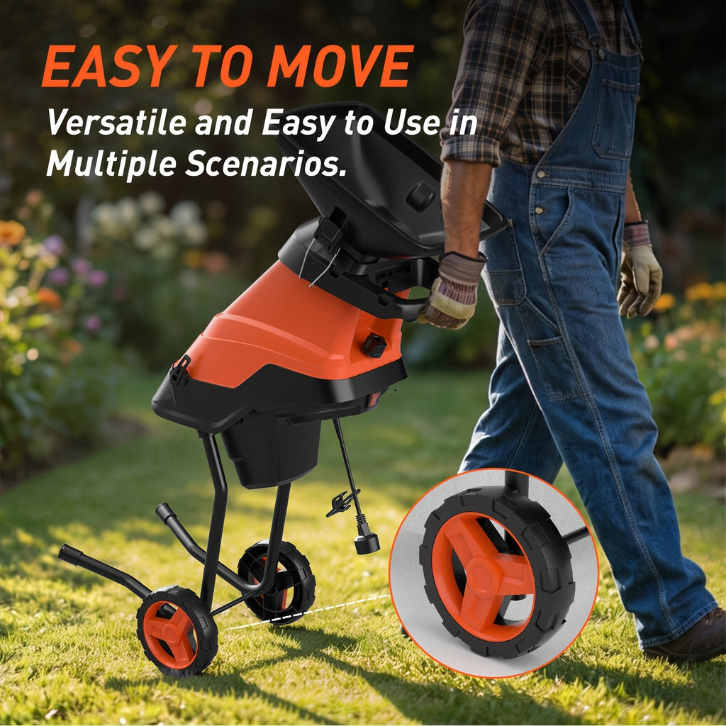 Maxlander 15-Amp Heavy-Duty Electric Wood Chipper & Leaf Shredder 1.75-Inch Cutting Capacity 11.89-Gal Collection Bag Yard Waste Mulcher for Branches Twigs & Leaves – Orange