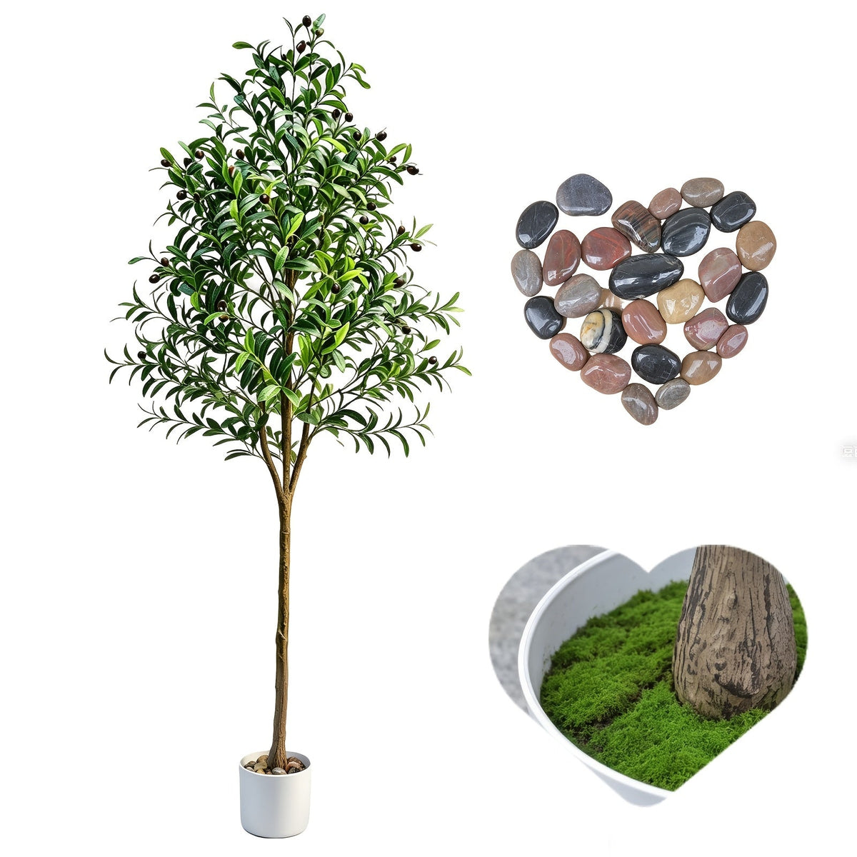 6FT Artificial Olive Tree Indoor – Faux Olive Tree with Natural Wood Trunk Realistic Leaves Lifelike Fruits & Cobblestone Base for Home Living Room & Office Decor