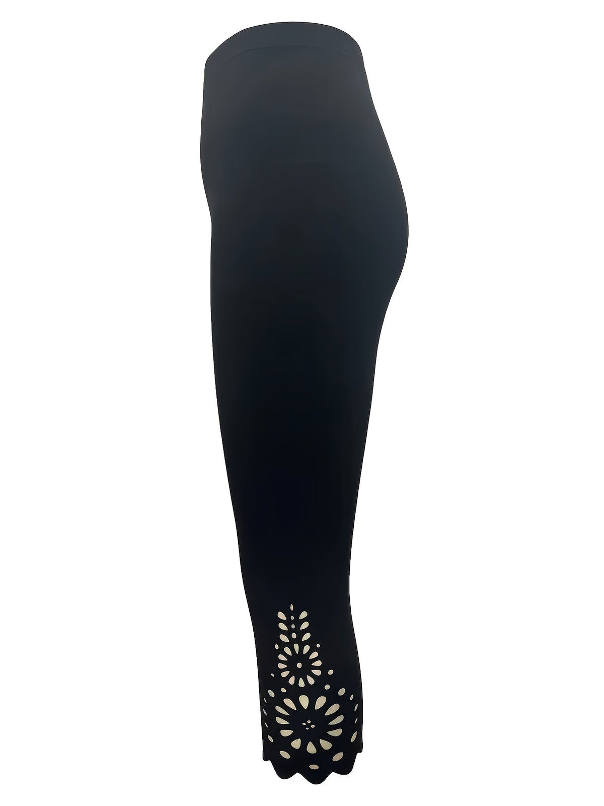 Women's High-Stretch Cut-Out Capri Leggings, Mid-Calf Breathable Tummy Control Pants – 95% Polyester Non-Sheer Elastic, Black, S-XXL