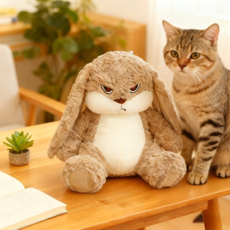 Bunny Rabbit Plush Stuffed Animal Pet Toy with Vivid Eyes, Fluffy Ears, Soft Huggable Interactive Cuddle Toy for Cats, Kittens, Dogs, and Puppies - Devil Long-Eared Rabbit Design