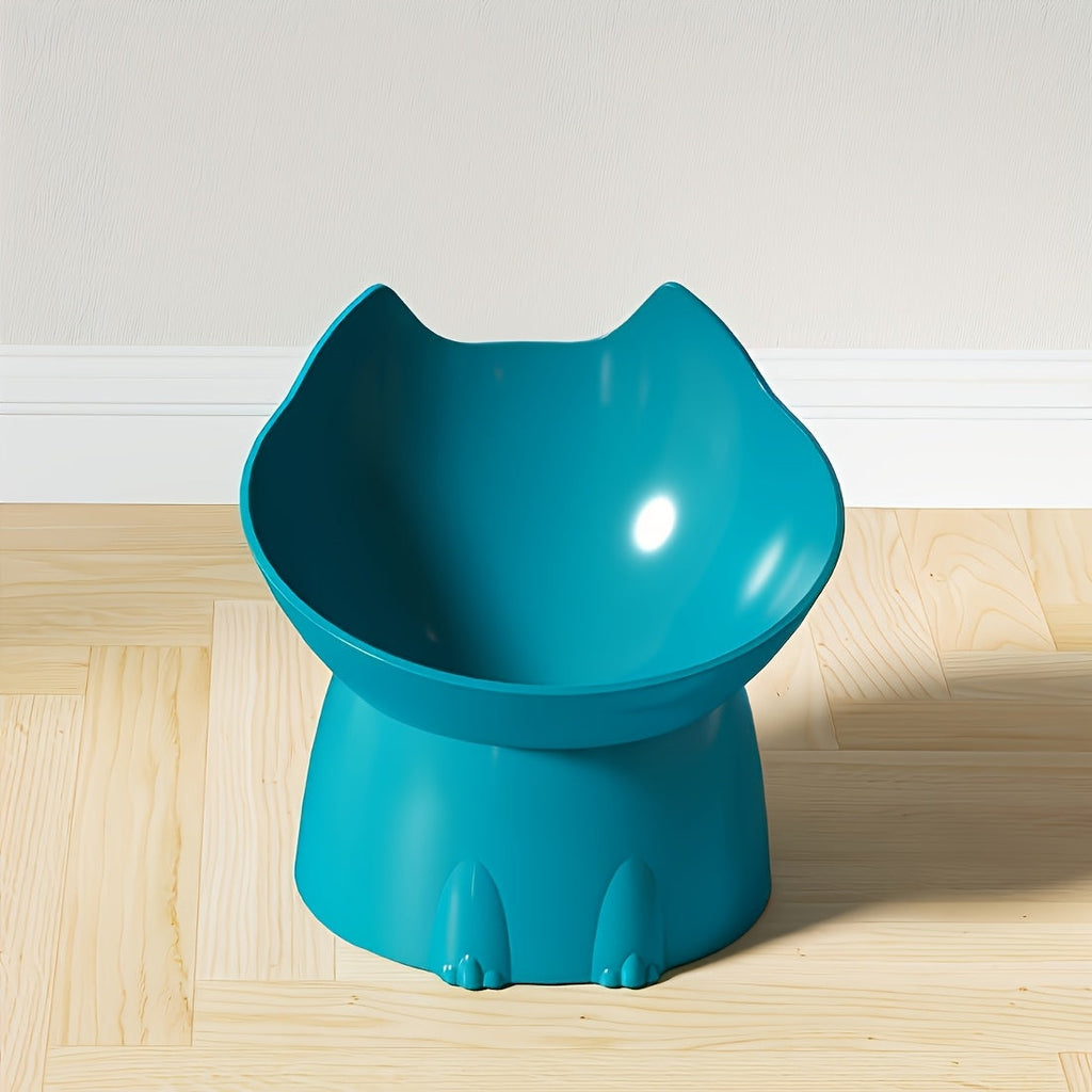 Cat Ear Elevated Cat Food Bowl Anti-Tip Design - Cute Raised Plastic PP Cat Dish for Comfortable Feeding, Playful Cat-Ear Shaped Pet Bowl for Indoor Cats