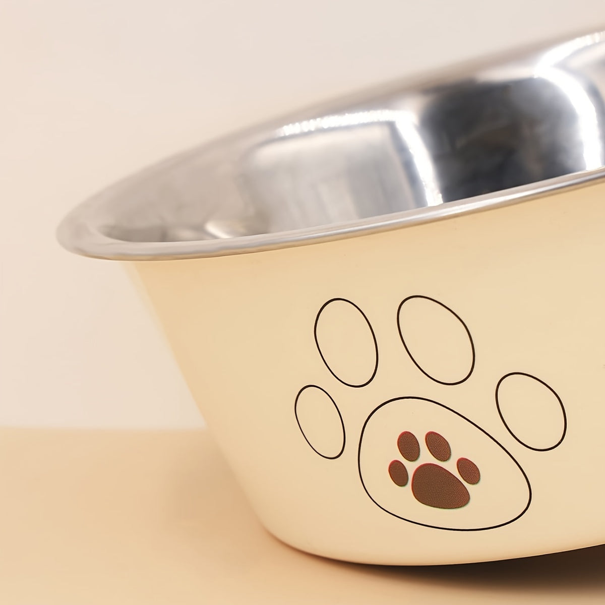 Stainless Steel Dog Bowl with Cute Footprint Pattern, Durable Non-Slip Pet Food and Water Bowl for Dogs, Indoor and Outdoor Use, Sizes S M L XL, Colors Beige Pink Blue