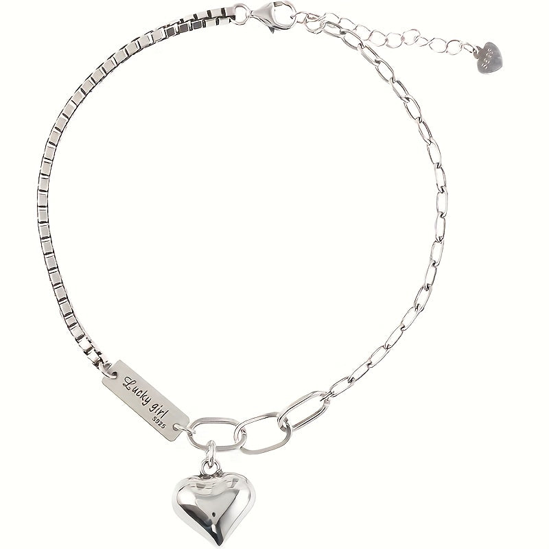925 Sterling Silver Ankle Bracelet Set with Heart Charm and Lucky Tag – Boho Layered Anklets & Bracelets for Women, Dainty Matching Jewelry Gift for Christmas, Birthdays, Beach Vacations, and Daily Wear