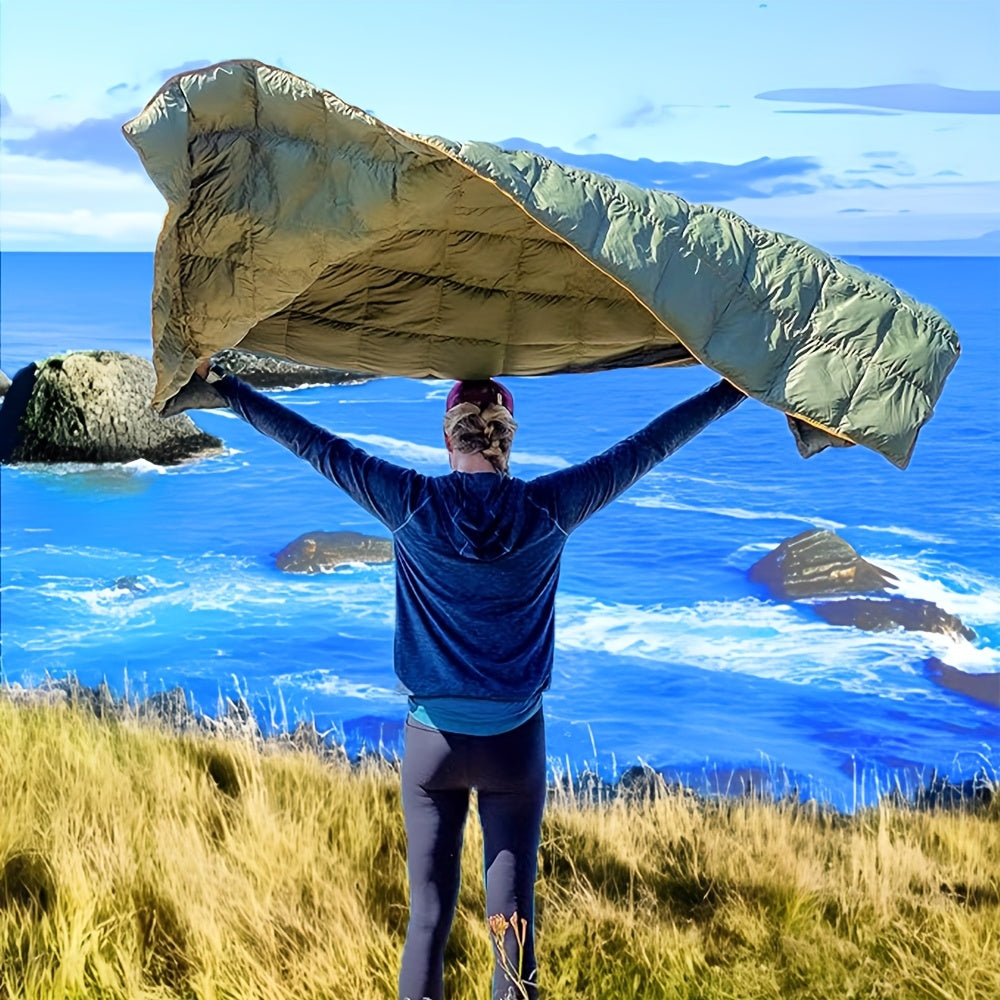 Outdoor Camping Puffy Blanket, Foldable, Lightweight, Warm, DWR Water-Resistant, with 3D Eye Mask, 140x200cm, for Camping, Travel, Car, Beach, Stadium, Hammock, Sofa, Festival