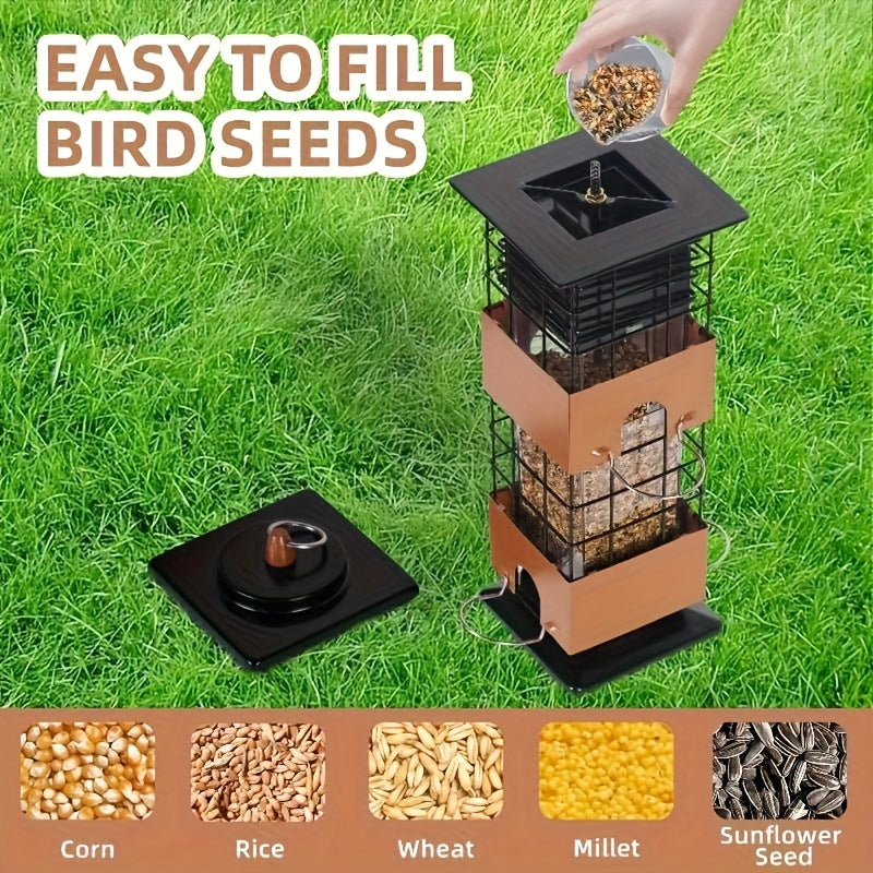 Squirrel-Proof Bird Feeder, 5 lbs Large Capacity, Outdoor Hanging Metal Construction, Bilateral Weight-Activated, Easy to Fill & Clean, Weather-Resistant for Garden and Backyard