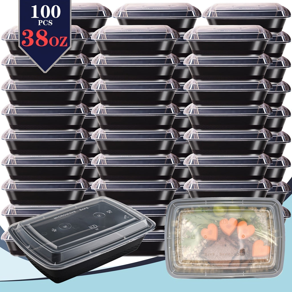 38oz Black Rectangular Meal Prep Containers 100/200 Pack Leakproof Stackable Disposable Food Storage Bento Box BPA Free Microwave, Dishwasher, and Freezer Safe for Takeout, Lunch, and Picnic