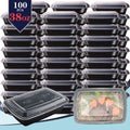 38oz Black Rectangular Meal Prep Containers 100/200 Pack Leakproof Stackable Disposable Food Storage Bento Box BPA Free Microwave, Dishwasher, and Freezer Safe for Takeout, Lunch, and Picnic