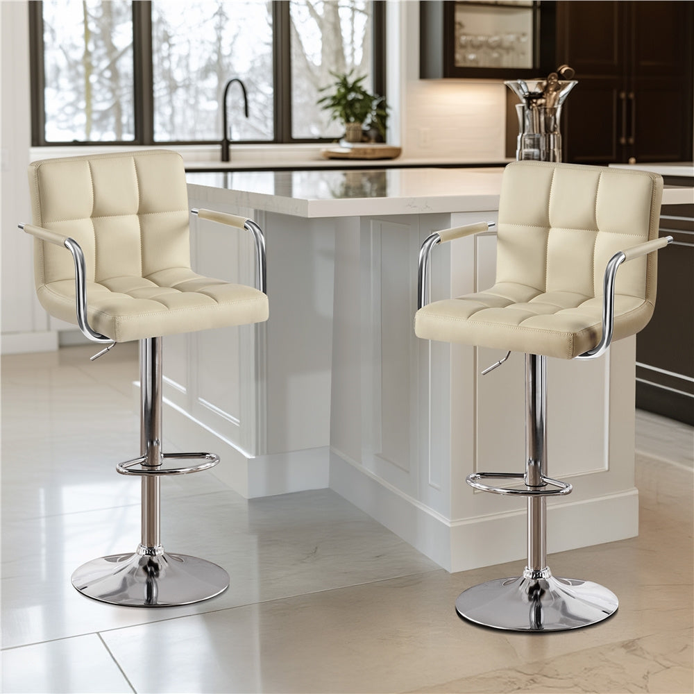 PU Leather Bar Stools Set of 2, Adjustable Height Swivel Counter Stools with Backrest & Footrest, Heavy-Duty Steel Base, Easy Clean Kitchen Island Dining Room Home Bar Chairs, Multiple Colors
