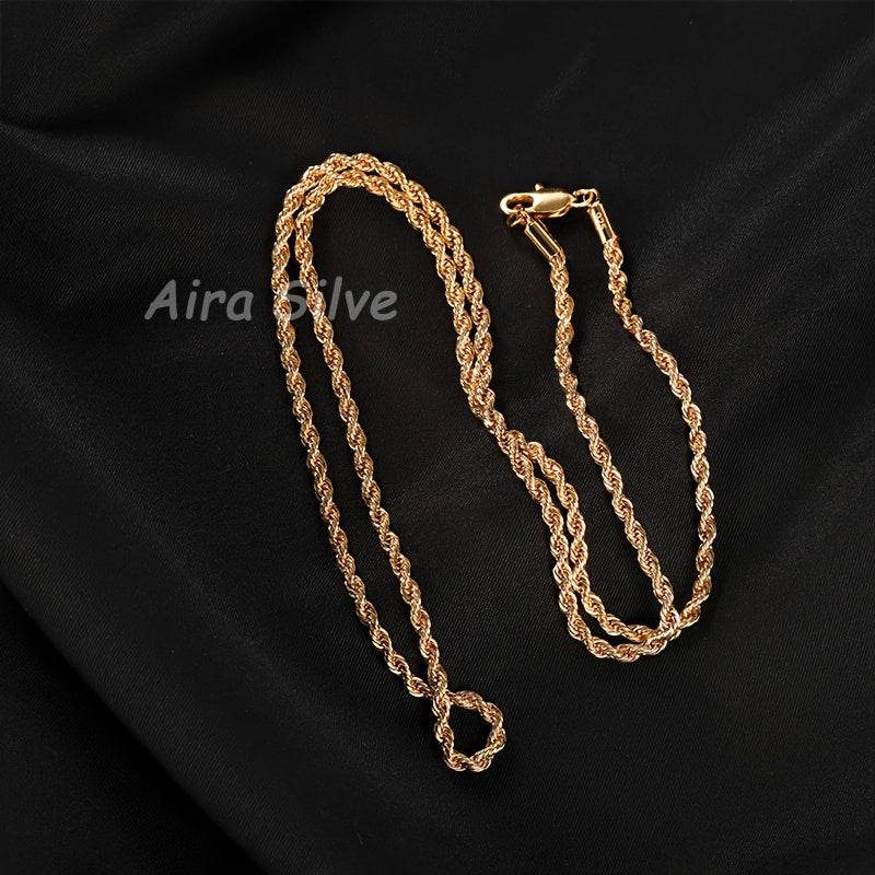 925 Sterling Silver 18K Gold Plated Rope Chain Necklace, 2.8mm Braided Cut Chain for Men and Women, Unisex Minimalist Necklace, Sizes 18 to 34 Inches, with Gift Box, Anniversary, Birthday, Holiday Gift