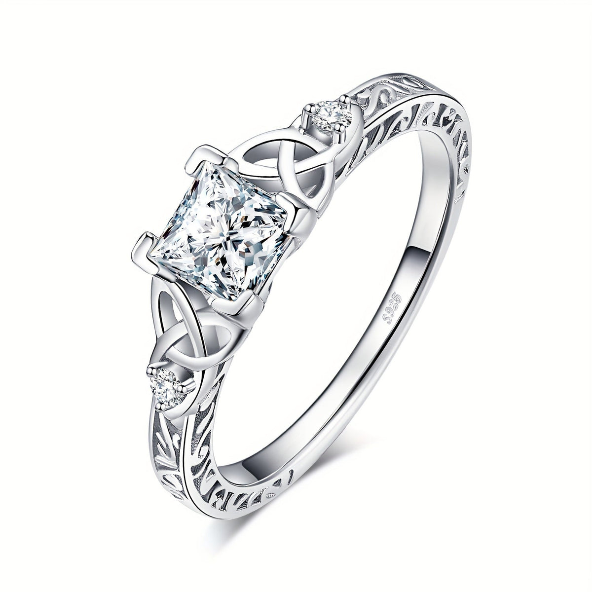 Princess Cut CZ Engagement Ring 925 Sterling Silver Platinum Plated – Cubic Zirconia Bridal Band Women's Sizes 4-12, Silver, Yellow Gold, Rose Gold, Wedding Promise Ring, Gift Box