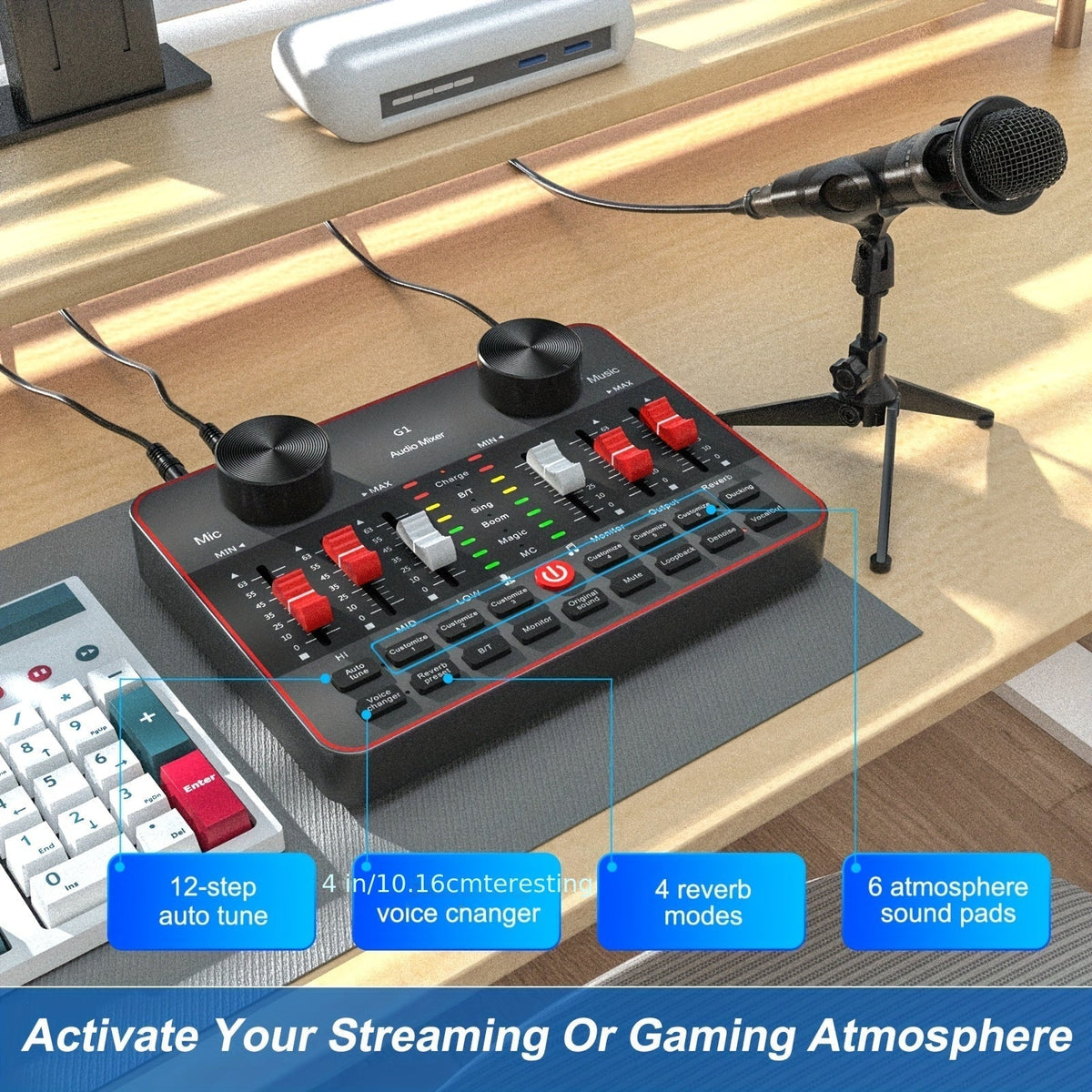 Podcast Equipment Bundle with Audio Interface - 2 BM-800 Condenser Microphones, DJ Mixer, Live Sound Card, Complete Home Recording Studio Kit for Streaming, Gaming, Singing, YouTube, and Twitch
