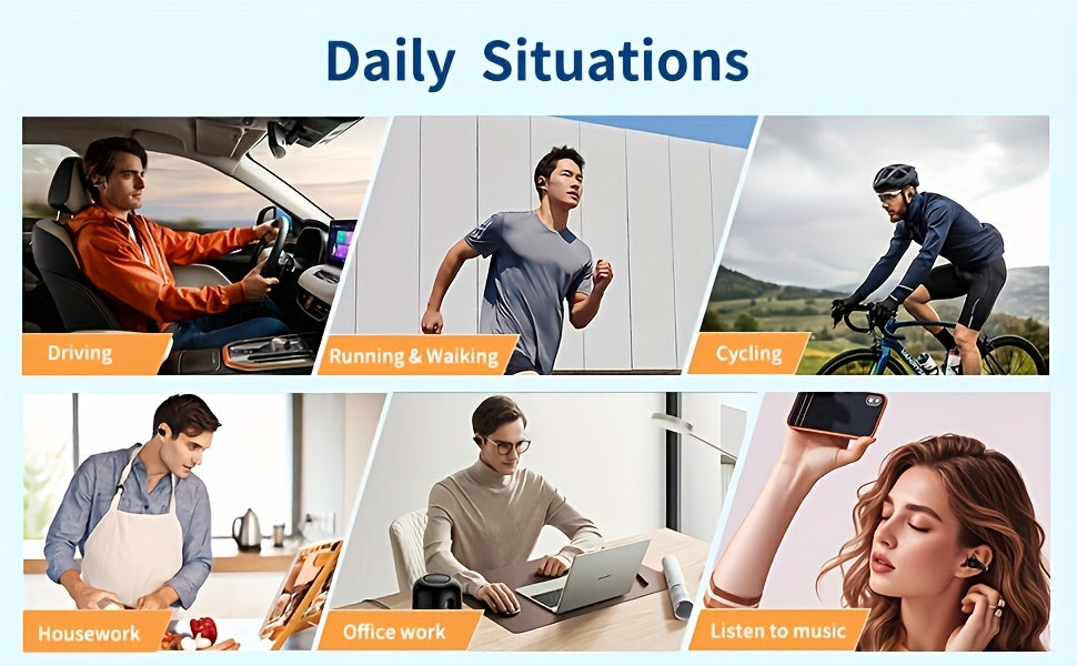 Open-Ear Wireless Earphones Bluetooth 5.4 TWS 360° Ambient Awareness ENC Clear Calls Touch Control All-Day Comfort Sport Fitness Earbuds Secure Fit Truly Open Design