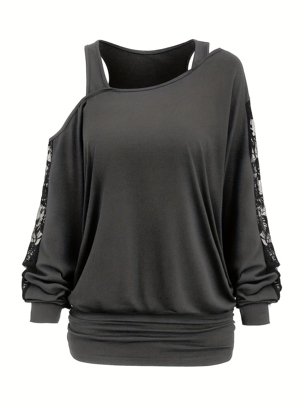 Lace Splicing Long Sleeve Top Women's Casual Loose Knit Shirt Fall Winter Contrast Lace Panel Blouse Black Deep Red Olive Green Dark Gray S M L XL XXL