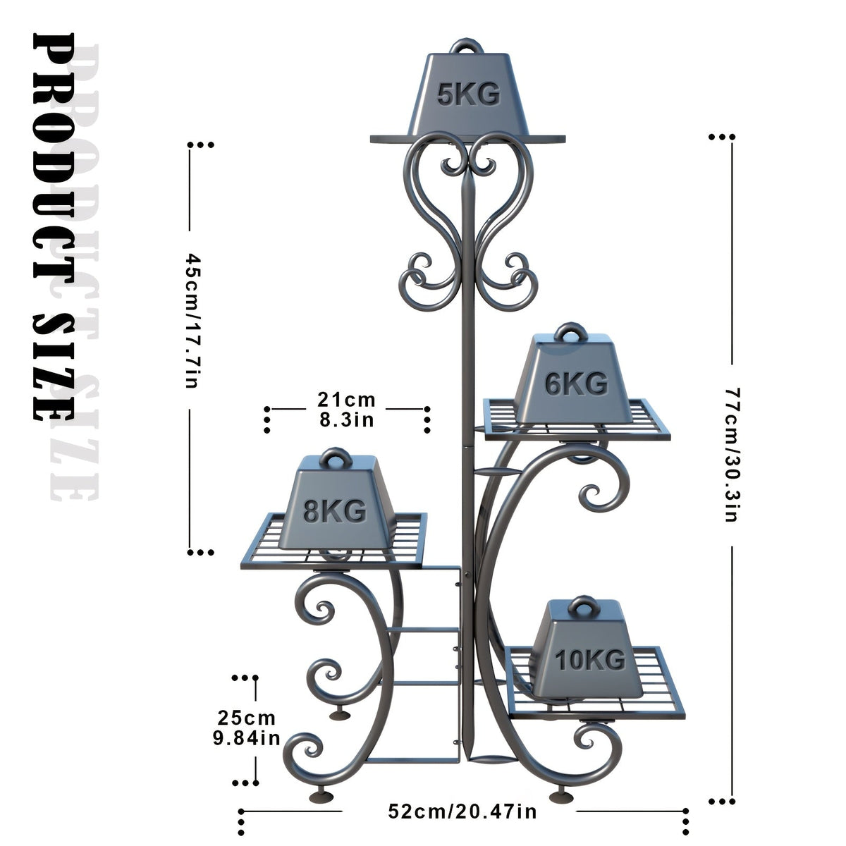 4-Tier Metal Plant Stand, Indoor/Outdoor Wrought Iron Corner Flower Pot Holder, Display Rack Organizer for Garden, Patio, Balcony, Lawn, Office, Black