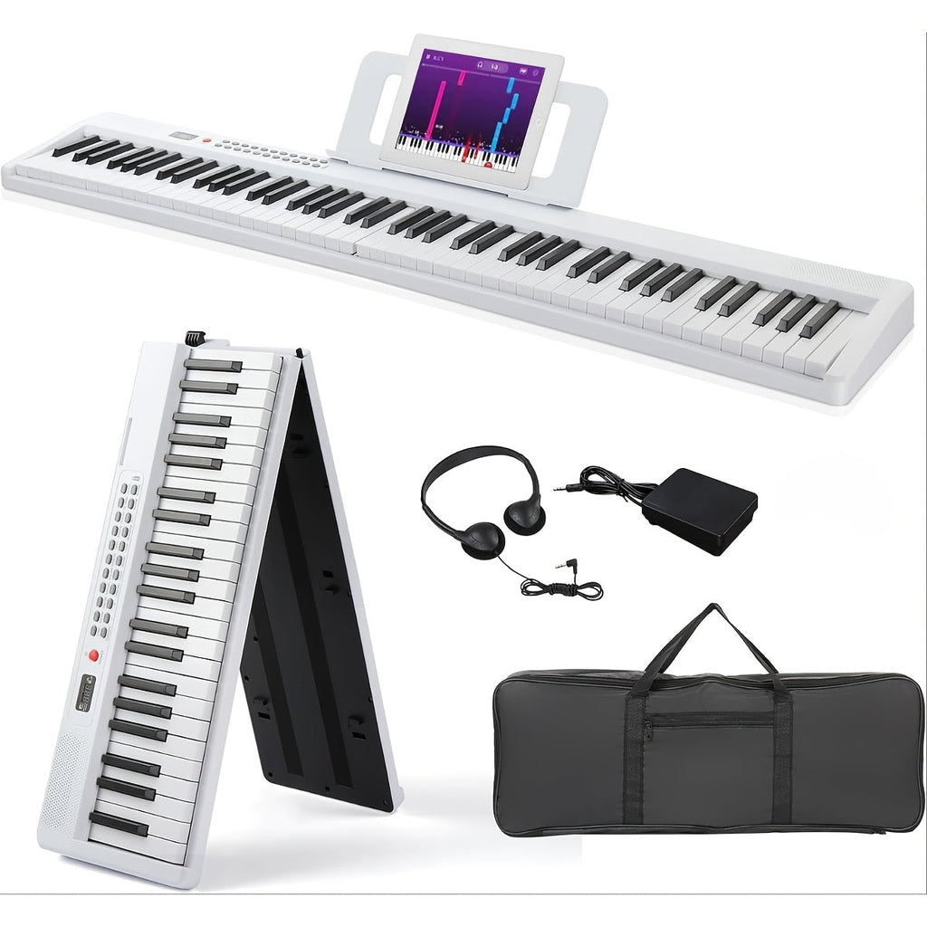 Glarry 88-Key Foldable Portable Electric Piano Keyboard – Full-Weighted Keys, 1000 Timbres & Rhythms, 150 Demo Songs, Metronome, Sustain Pedal & 420D Carry Bag Included, for Beginners & Musicians, White or Black – Nova Mart