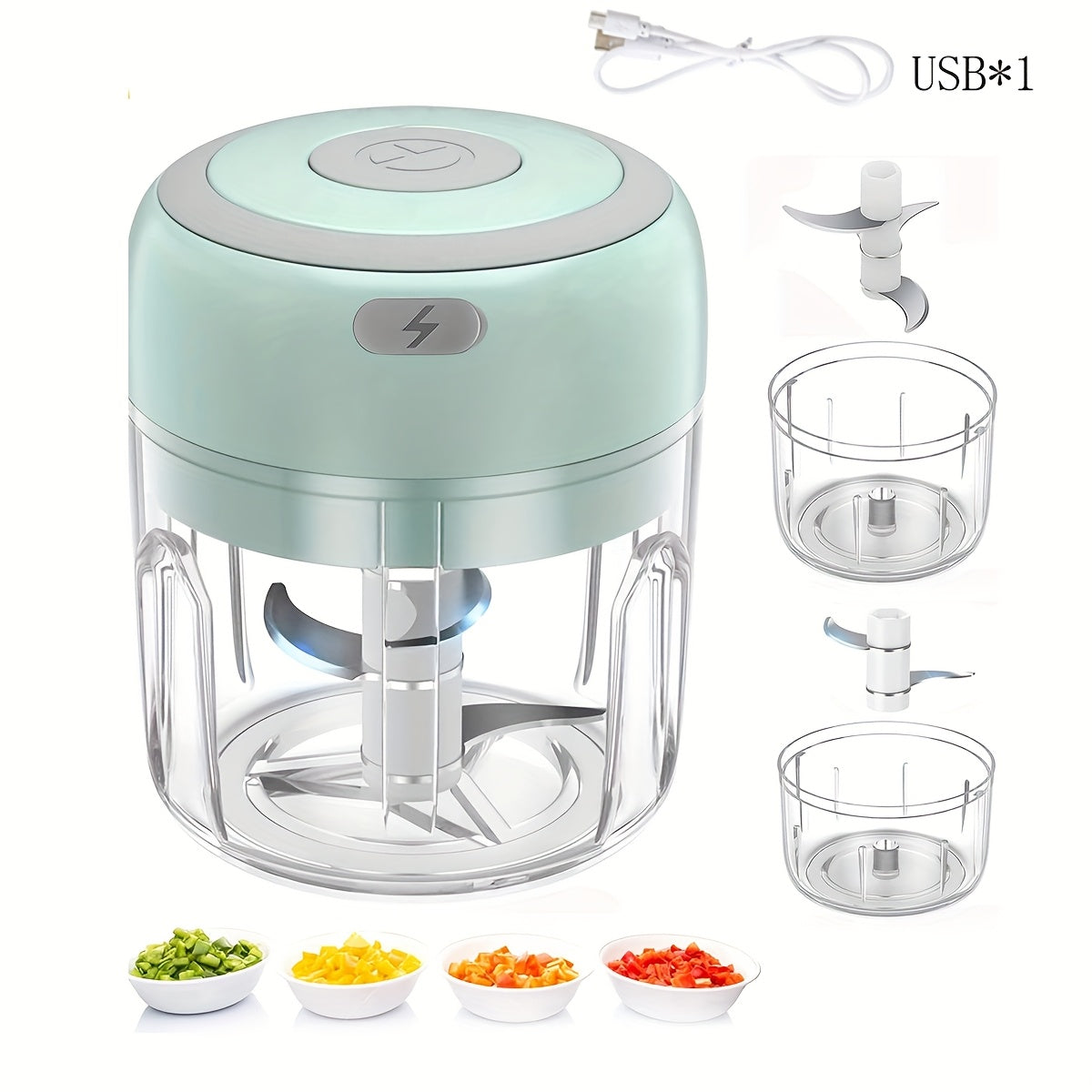 FLZH Mini Food Processor 8.45oz - Electric Food Chopper & Meat Grinder with 3 Stainless Blades - For Meat, Vegetables & Fruits - White, Green & Pink