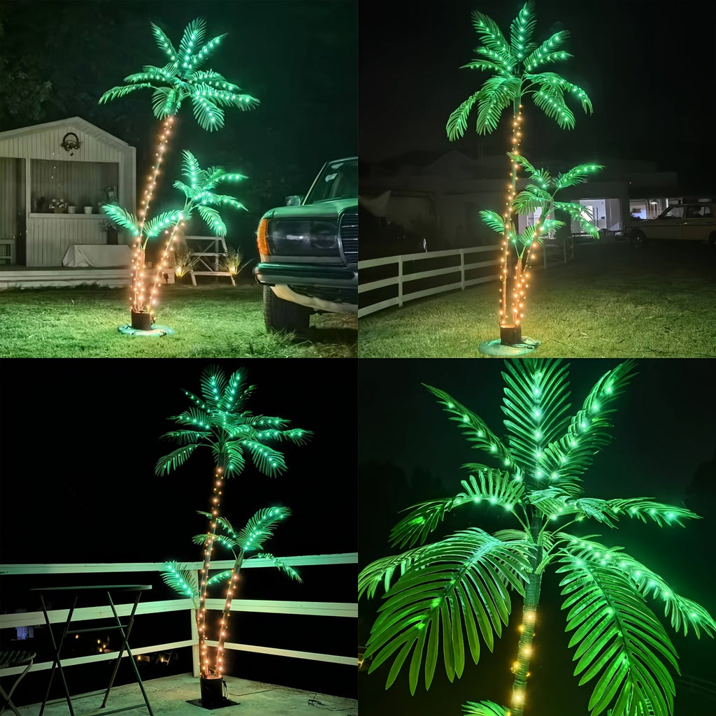 7ft Solar Artificial Palm Tree with 260 LED Lights, 8 Lighting Modes & Timer, Weather-Resistant Heavy Metal Base, Outdoor Decor for Patio Pool Tiki Bar Beach Yard, Christmas Party Decoration