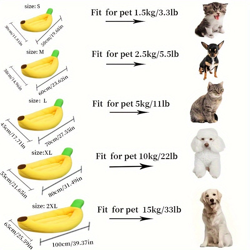 Banana Boat Pet Bed Washable Warm Cozy Nest for Cats and Dogs, Cute Banana Shape, Removable and Machine Washable, Sizes M, L, XL, 2XL for Small and Medium Pets