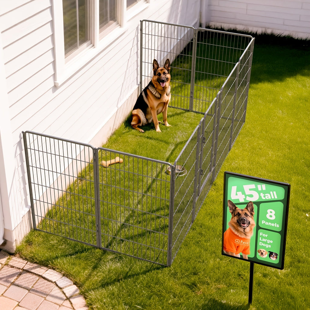 FXW Dog Playpen Heavy Duty Metal Pet Fence with Gate – 8/16/24/32/48 Panels, 24/32/40 Inch Height, Indoor & Outdoor Exercise Pen for Large, Medium, and Small Dogs, Portable Yard, Garden, and RV Camping Enclosure