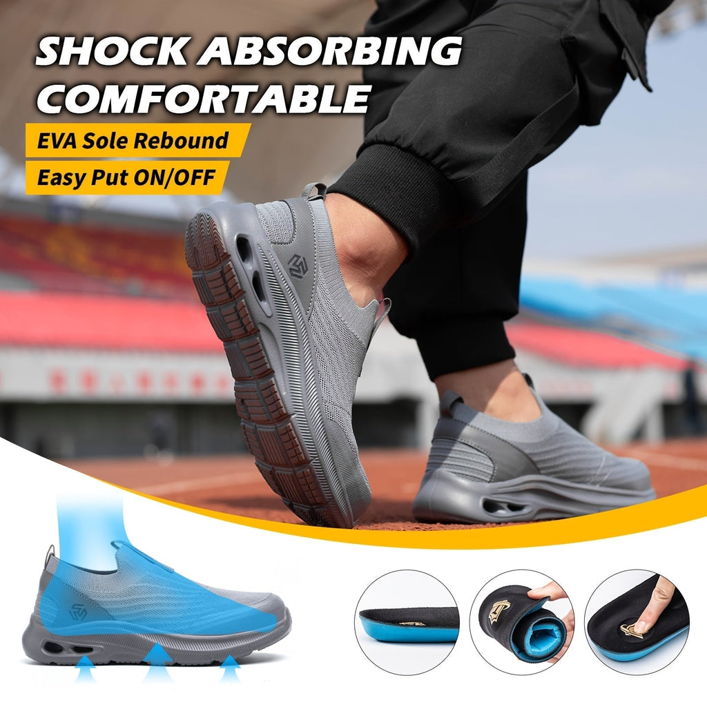 Men's Steel Toe Work Shoes Slip-On Lightweight Safety Sneakers Puncture-Resistant Non-Slip Loafers Black Grey Blue Sizes US 5.5-14