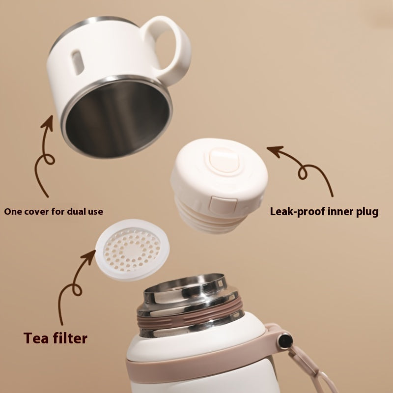 600ml (20oz) Stainless Steel Tumbler, Double-Wall Vacuum Insulated, Leak-Proof Lid with Handle, Cleaning Brush Included, for Hot/Cold Drinks, Travel, Office, Gym, Outdoor Water Bottle